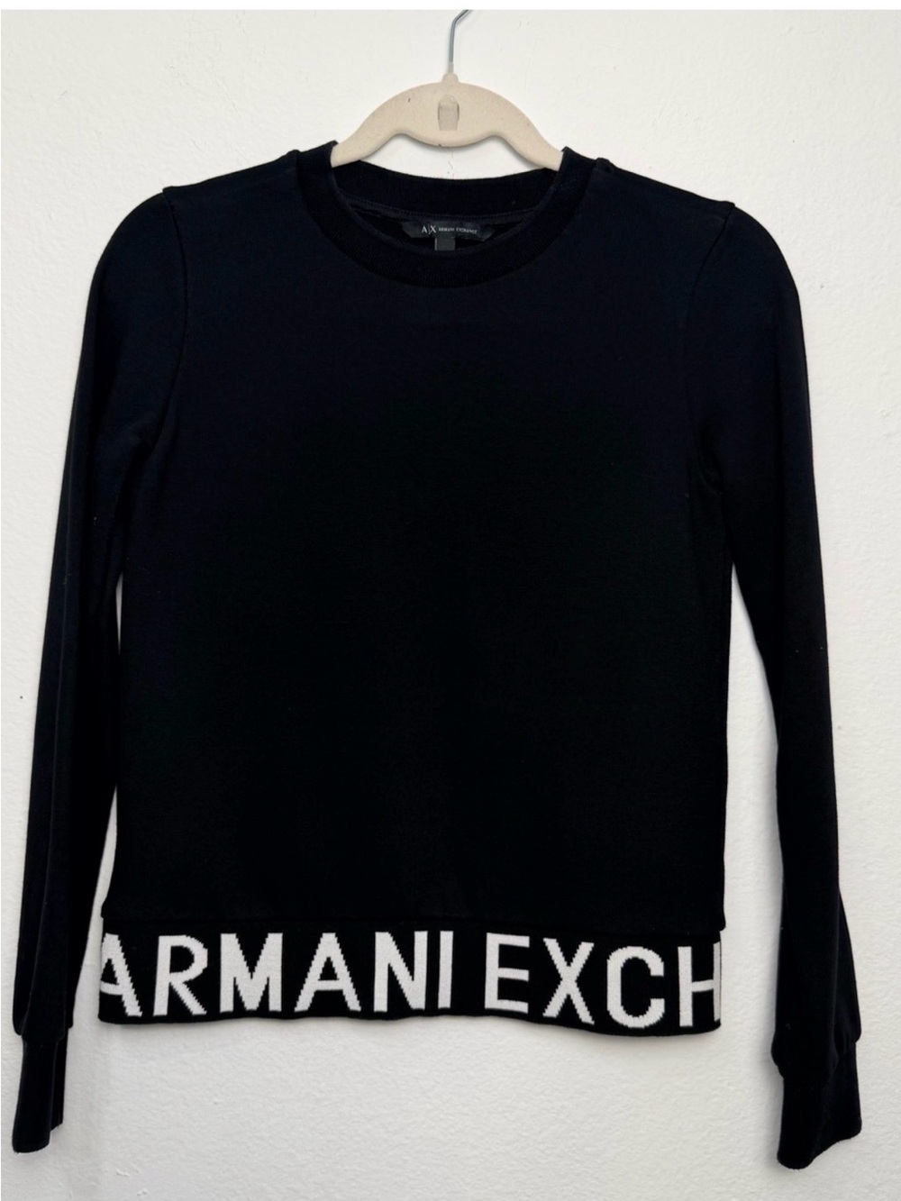 Armani Exchange Black Crewneck Sweatshirt with White Logo Hem